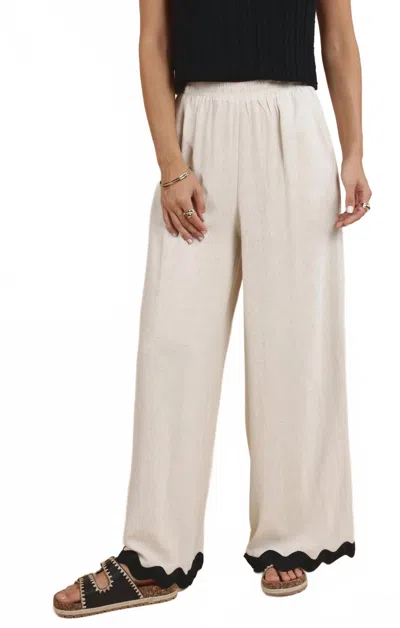 Sadie & Sage Linen Ric Rac Trim Pant In Off White