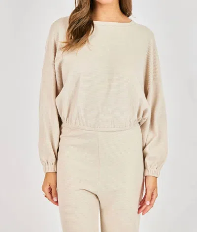 Sadie & Sage Locket Gathered Long Sleeve Top In Oatmeal In Neutral