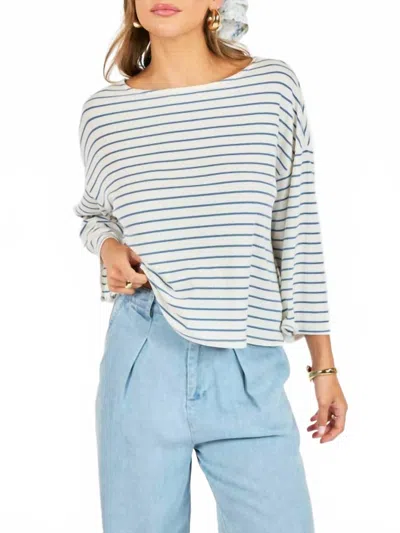 Sadie & Sage Memento Striped Long Sleeve Top In Ivory Blue In White