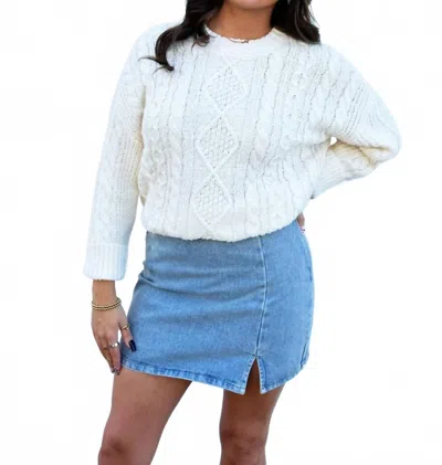 Sadie & Sage Metropolis Denim Skirt In Mid Wash In White