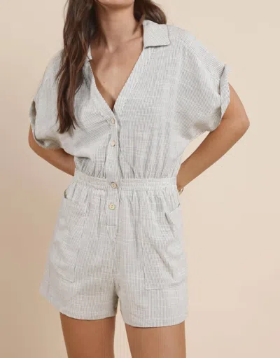 Sadie & Sage Mojave Buttoned Romper In Ivory/black In Blue
