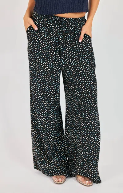 Sadie & Sage New Romance Wide Leg Polka Dot Drawstring Pants In Blue In Black