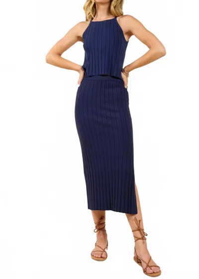 Sadie & Sage No Bad Days Ribbed Midi Skirt In Navy In Blue