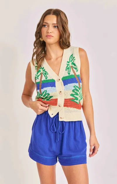 Sadie & Sage Palms Sweater Vest In Beige Multi