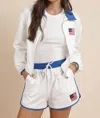 Sadie & Sage Patriotic Flag Embroidery Zip Up Jacket In White In White