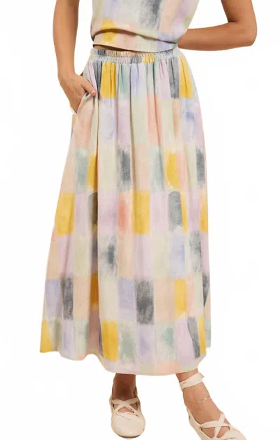 Sadie & Sage Petrichor Gathered Elastic Midi Skirt In Multi Tile