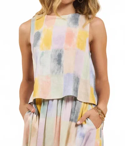 Sadie & Sage Petrichor Sleeveless Top With Back Button Placket In Multi Tile