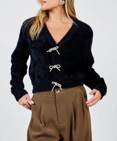Sadie & Sage Porcelain Cardigan With Rhinestone Bows In Black