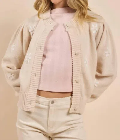 Sadie & Sage Pretty Daisy Cardigan In Cream In Pink