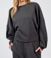 Sadie & Sage Relaxed Stay Crewneck Knit Top In Charcoal In Black