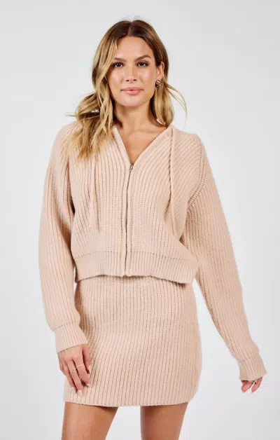 Sadie & Sage Repair Zip Up Knit Sweater With Hood In Cream In Neutral