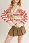 Sadie & Sage Ruby Striped Cardigan In White/pink/maroon