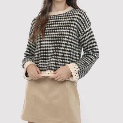 Sadie & Sage Samantha Contrast Knit Striped Sweater In Black Multi