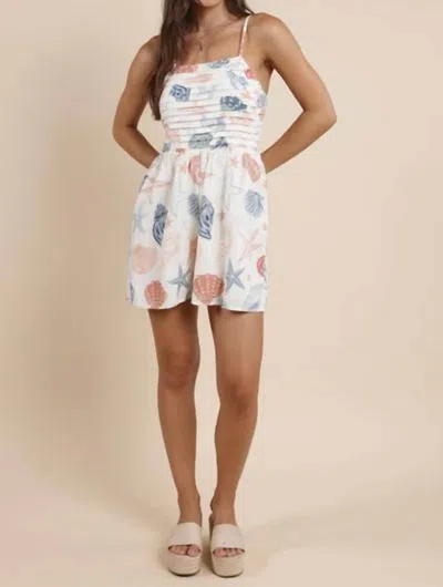Sadie & Sage Seashells Pleated Bodice Romper In White Multi