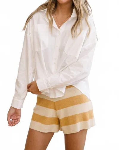 Sadie & Sage Serena Striped Sweater Shorts In Muted Yellow Cream In White
