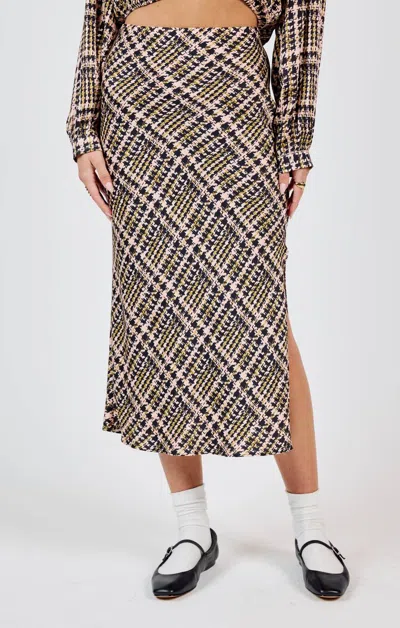 Sadie & Sage Side Slit Midi Skirt In Black Multi