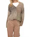 Sadie & Sage Smiley Ombre Fuzzy Knit Cardigan In Olive Brown In Multi