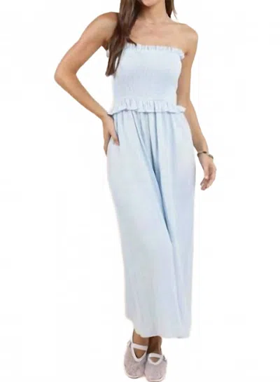Sadie & Sage Smocked Strapless Jumpsuit In Powder Blue