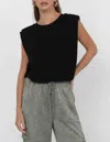 Sadie & Sage So Into You Knit Shoulder Pad Sleeveless Top In Black In Black