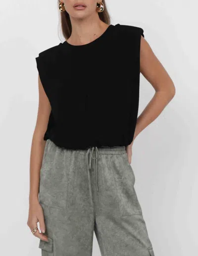 Sadie & Sage So Into You Knit Shoulder Pad Sleeveless Top In Black