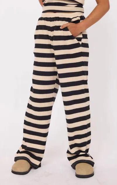 Sadie & Sage Kids' Soul Sister Striped Rib Pants In Black Ivory In Multi
