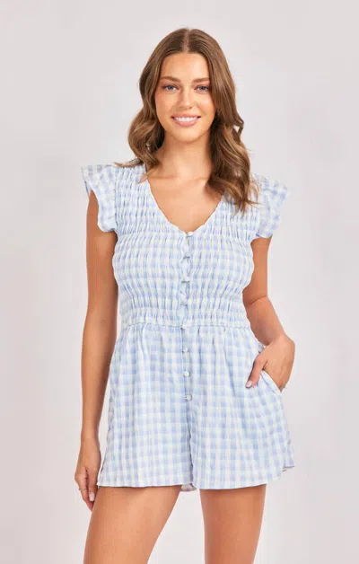 Sadie & Sage Starlet Gingham Romper In Sky Blue