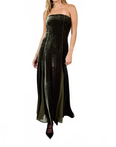 Sadie & Sage Strapless Velvet Dress In Moss In Green