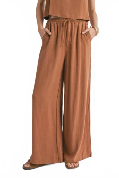 Sadie & Sage Sugarloaf Elastic Waist Linen Wide Leg Pants In Brown