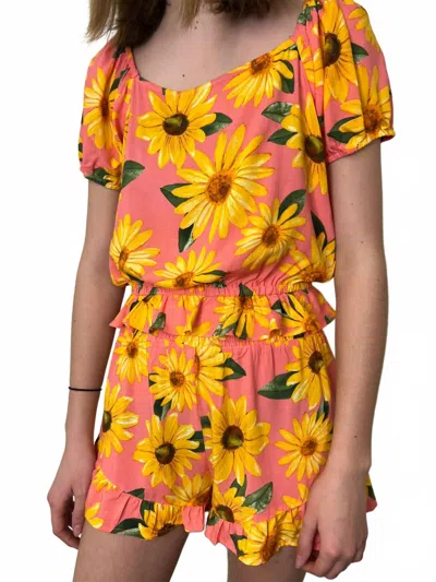 Sadie & Sage Sunflower Puff Sleeve Top In Multi