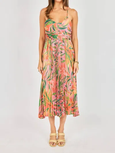 Sadie & Sage Sunset Ridge Pleated Midi Dress In Mango In Multi