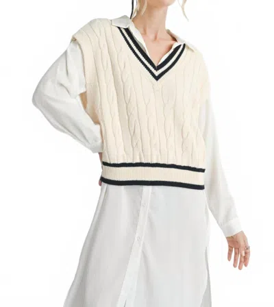 Sadie & Sage Tara V Neck Cable Sweater In Ivory In Neutral