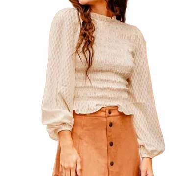 Sadie & Sage Tea Time Smocked Long Sleeve Top In Cream In Neutral
