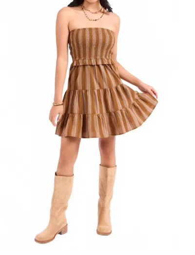 Sadie & Sage Terra Rose Dress Smocked Mini Dress In Camel Brown In Yellow