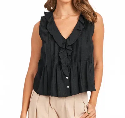 Sadie & Sage Terra Ruffle Pintuck Top In Black