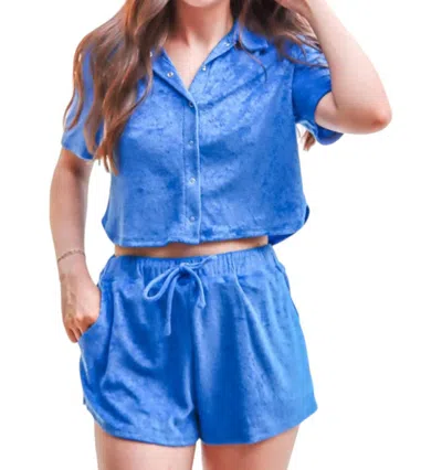 Sadie & Sage Terry Crop Shirt In Blue