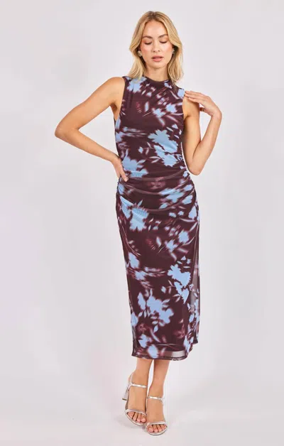 Sadie & Sage Urban Siren Ruched Midi Dress In Brown Blue In Multi