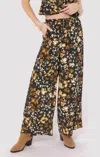 Sadie & Sage With Ease Printed Wide Leg Pull On Pant In Black Multi In Brown