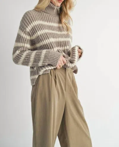 Sadie & Sage Aki Turtleneck Striped Sweater In Moss Ivory