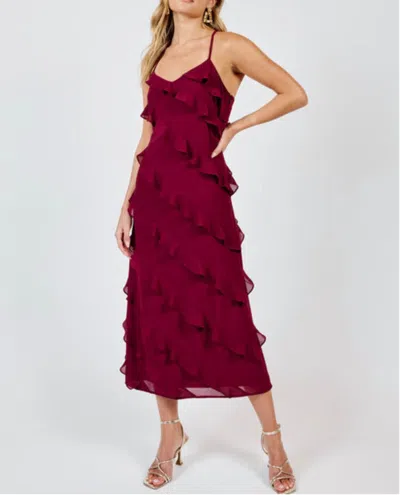 Sadie & Sage All Invited Ruffle Detail Maxi Dress In Wine In Pink