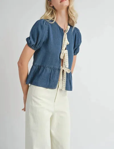 SADIE & SAGE ARCHIVES PEPLUM TIE FRONT TOP IN CHAMBRAY