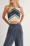 Sadie & Sage Beverly Crochet Tank Top In Cream/navy In Multi