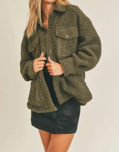 Sadie & Sage Coming Home Sherpa Shacket In Olive