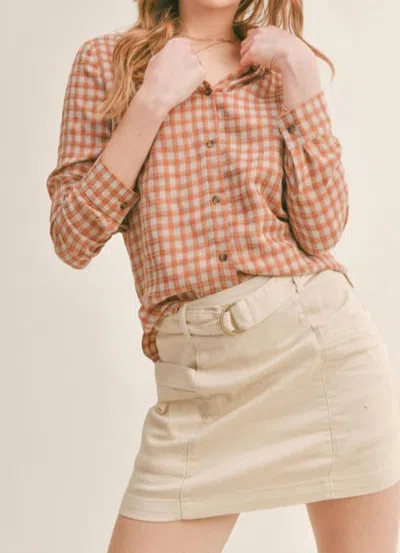 Sadie & Sage Fall Is Here Button Down Shirt In Check Print In Orange