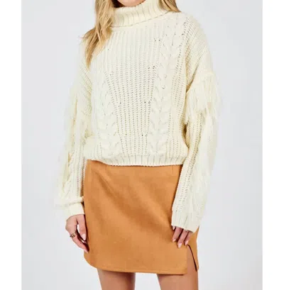 Sadie & Sage Fringe Sleeve Turtleneck Sweater In Cream In White