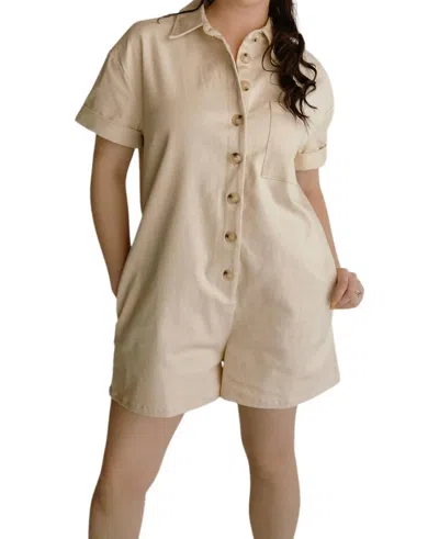 Sadie & Sage Lacy Stretch Denim Romper In Cream In White