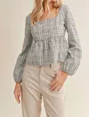 Sadie & Sage Making Memories Plaid Top In Blue In Grey