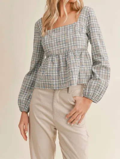 Sadie & Sage Making Memories Plaid Top In Blue In Grey