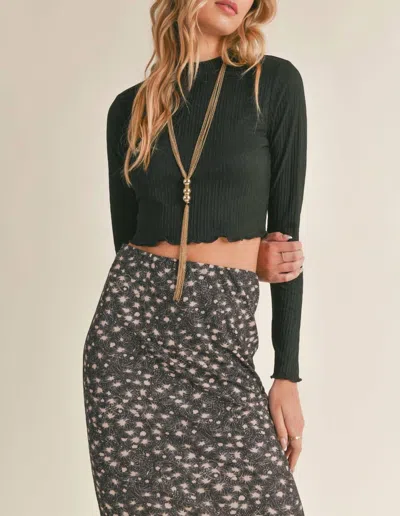 Sadie & Sage Nelly Lettuce Knit Top In Black