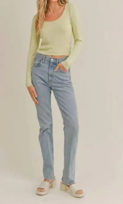 Sadie & Sage Rach Scoopneck Long Sleeve Top In Pistachio In White
