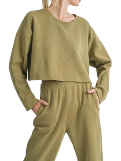 Sadie & Sage Relaxed Stay Long Sleeve Cropped Top In Dark Sage In Green